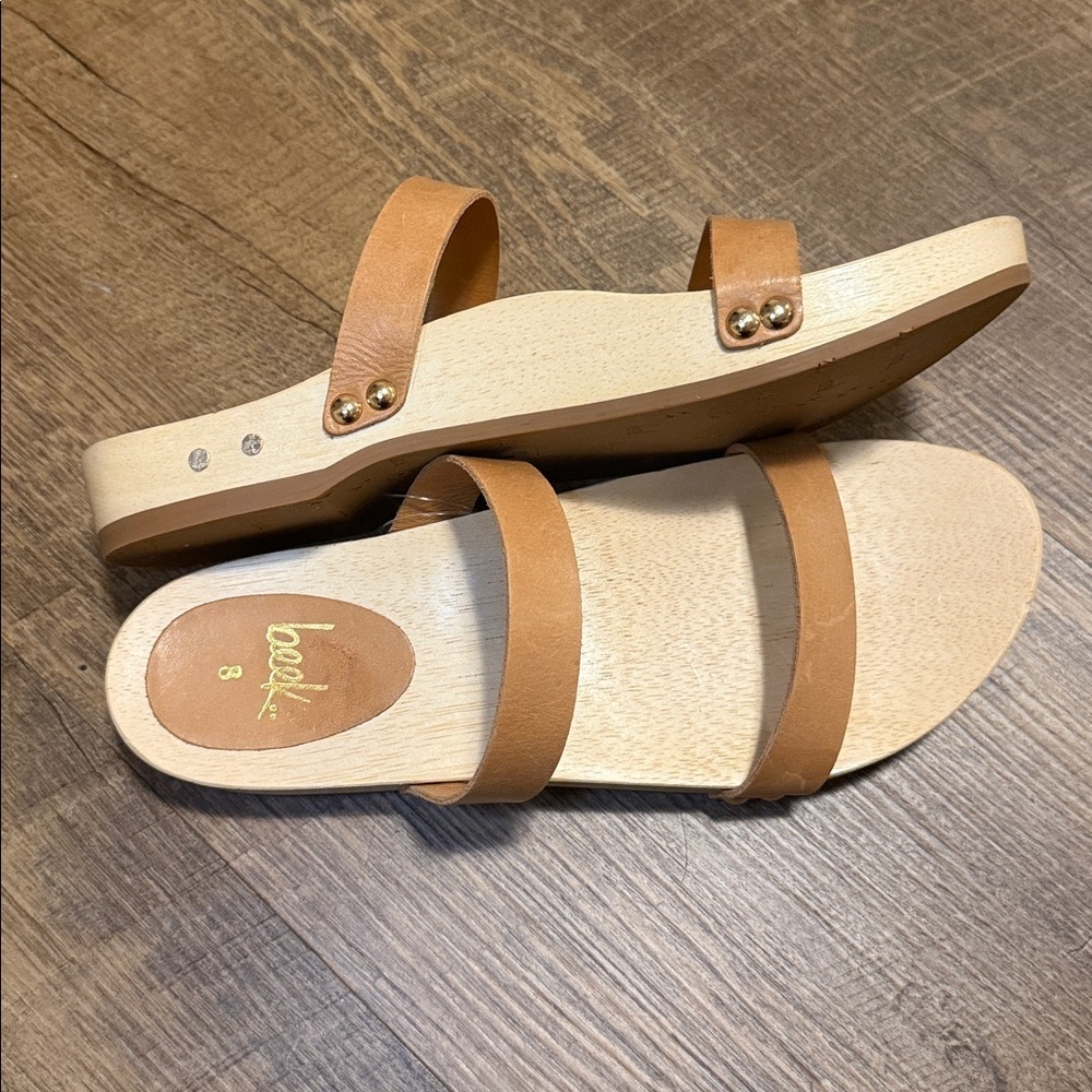 Beek Women’s Two-Strap Tan Leather Slide Clog-Like Sandals Size 8 - Picture 7 of 8